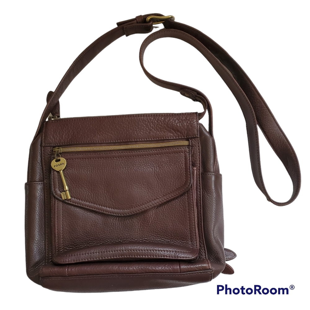 Vintage Fossil brown leather crossbody purse bag 75082 adjustable strap